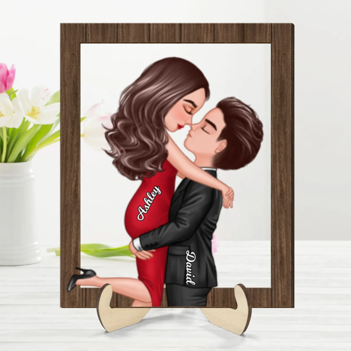 Couple Hugging Kissing Frame Personalized 2-layer Wooden Plaque, Gift For Him, For Her - Image 8
