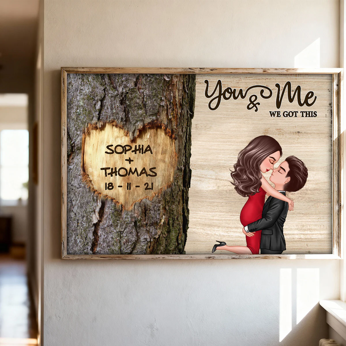 Couple Hugging Kissing Heart Carved Tree - Personalized Poster - Anniversary Gift, Valentine's Gift For Him, For Her - Image 4