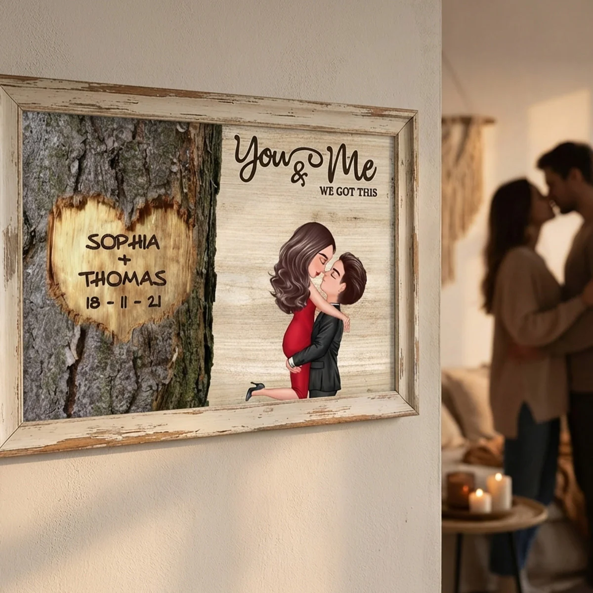 Couple Hugging Kissing Heart Carved Tree - Personalized Poster - Anniversary Gift, Valentine's Gift For Him, For Her - Image 5
