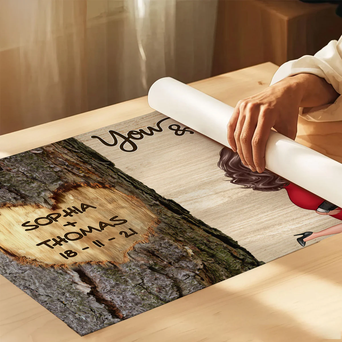 Couple Hugging Kissing Heart Carved Tree - Personalized Poster - Anniversary Gift, Valentine's Gift For Him, For Her - Image 6