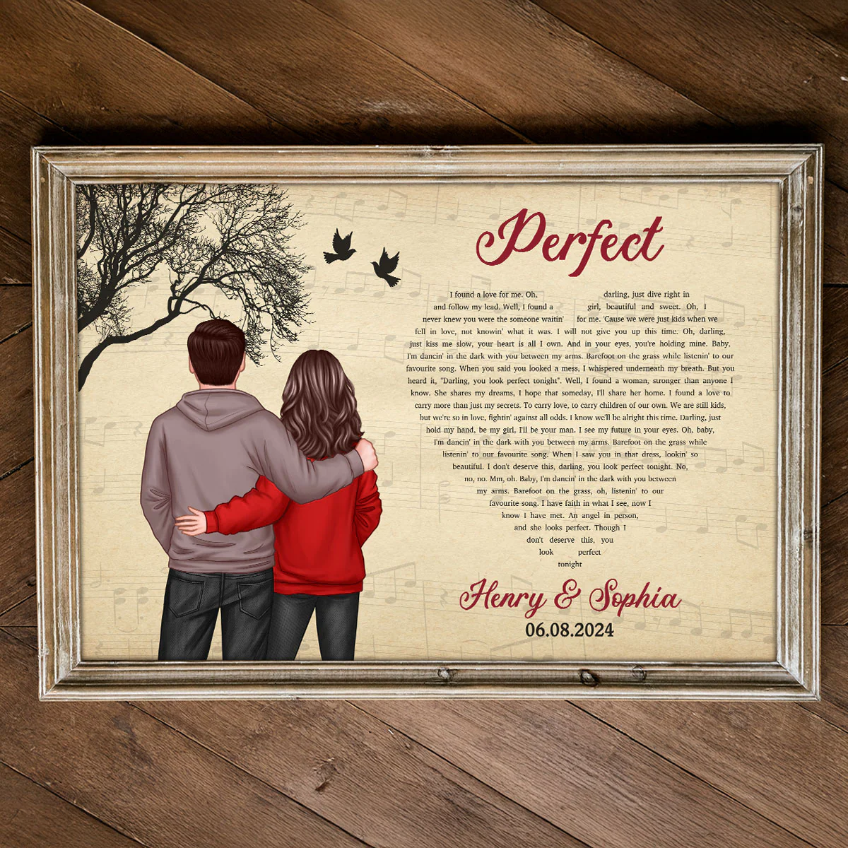 Couple Hugging Back View Heart Shaped Song Lyrics Art Personalize Poster, Anniversary Gift For Him, For Her - Image 2