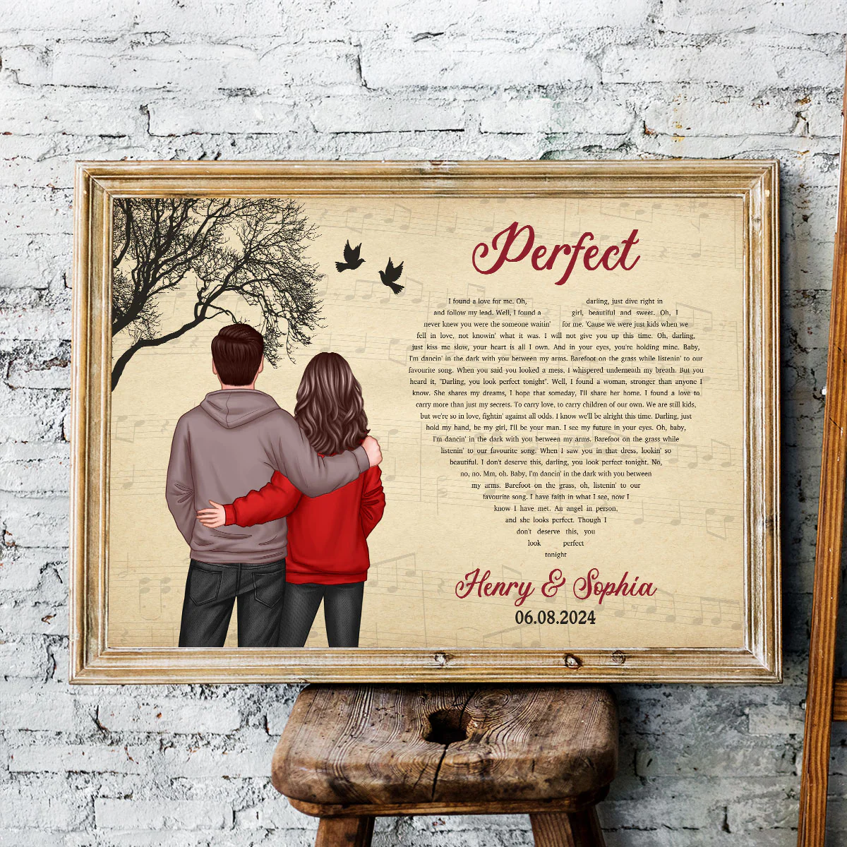 Couple Hugging Back View Heart Shaped Song Lyrics Art Personalize Poster, Anniversary Gift For Him, For Her - Image 3