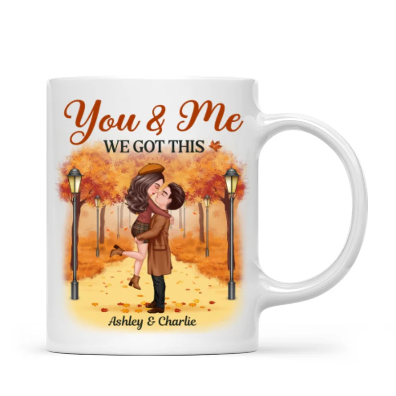 Couple Hugging Kissing In Fall Park Personalized Mug - Image 4