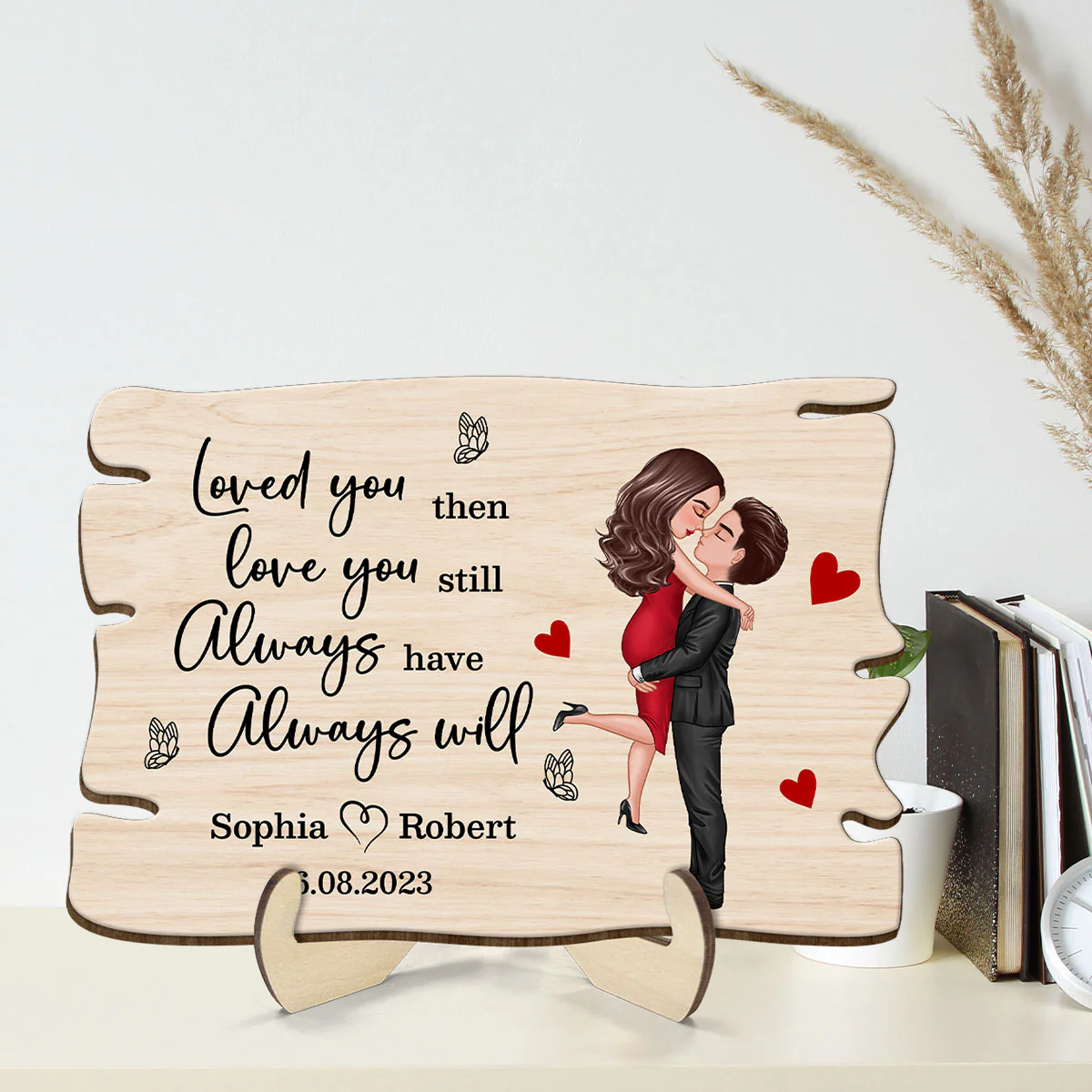 Couple Hugging Kissing Loved You Then Personalized Wooden Plaque - Image 2