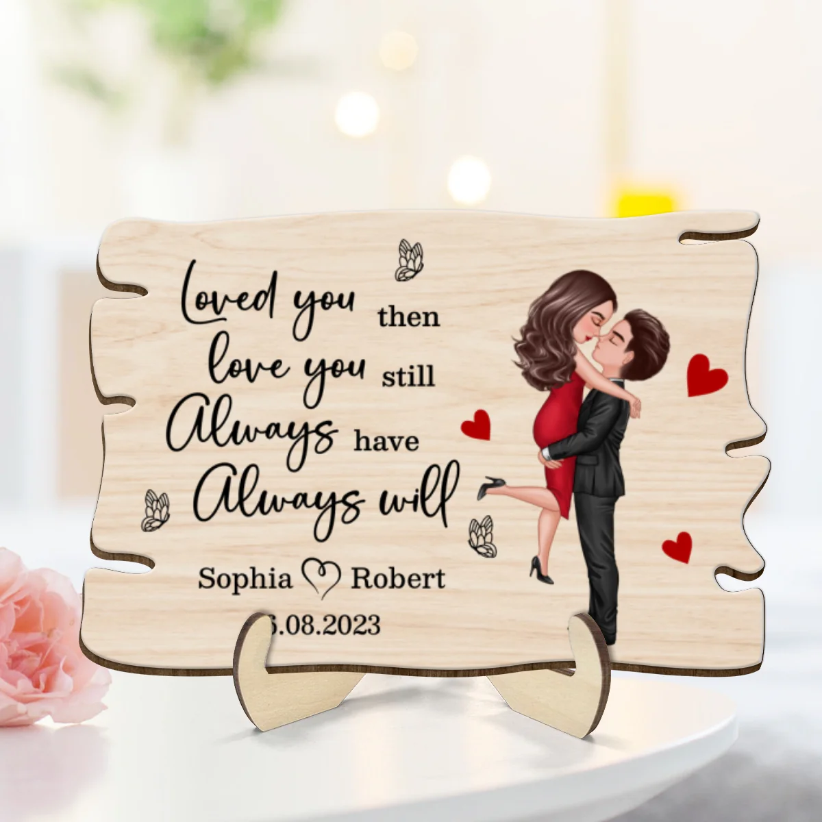Couple Hugging Kissing Loved You Then Personalized Wooden Plaque - Image 8