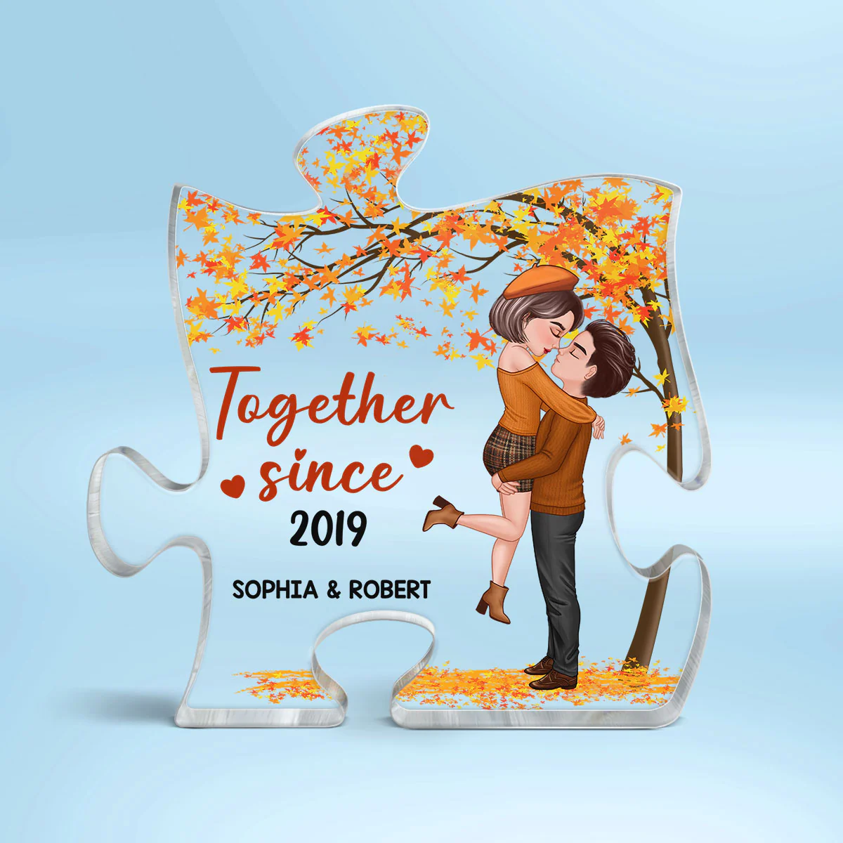 Couple Hugging Kissing Missing Piece Fall Season Autumn Personalized Acrylic Puzzle Plaque - Image 2