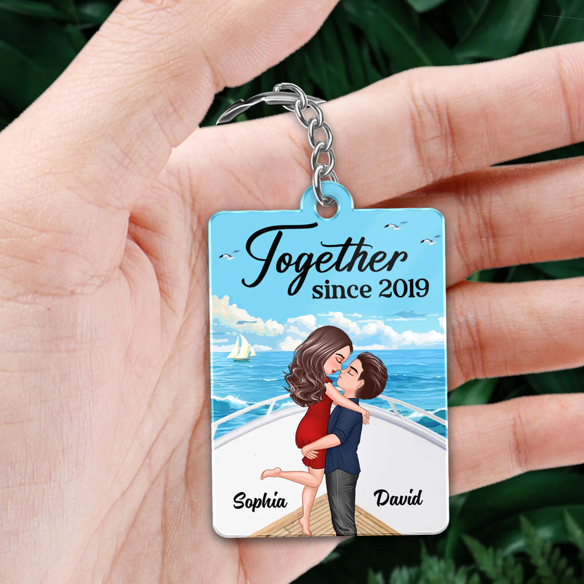 Couple Hugging Kissing On Boat Summer Favorite Song QR Code Personalized Acrylic Keychain - Image 2