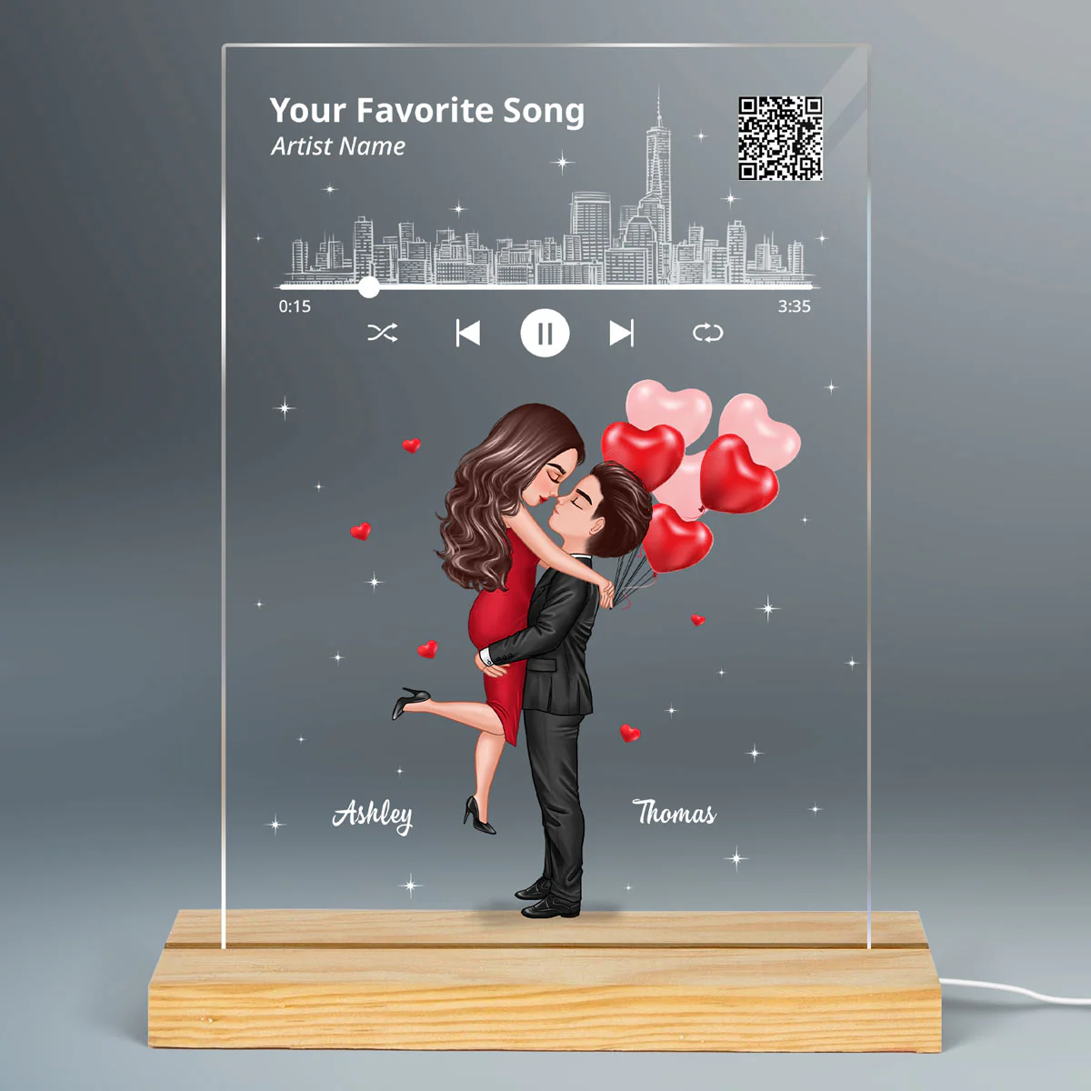 Couple Hugging Kissing Scannable QR Code Gift For Him Gift For Her Personalized Song LED Night Light - Image 2