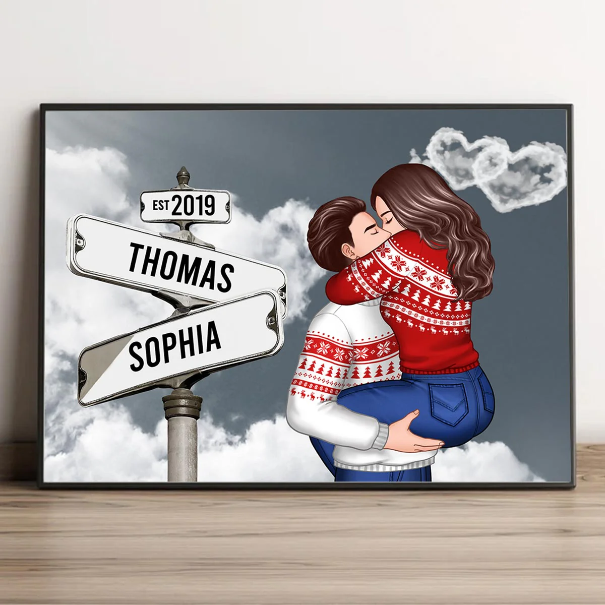 Couple Hugging Kissing, Sign Post Personalized Poster, Christmas Gift For Him, Gift For Her - Image 3
