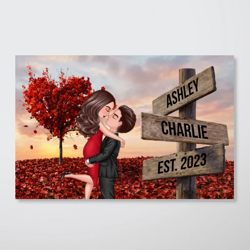 Couple Hugging Kissing Sign Post - Personalized Poster - Heartfelt Gift For Him, Her, Wife, Husband, Couple - Image 12