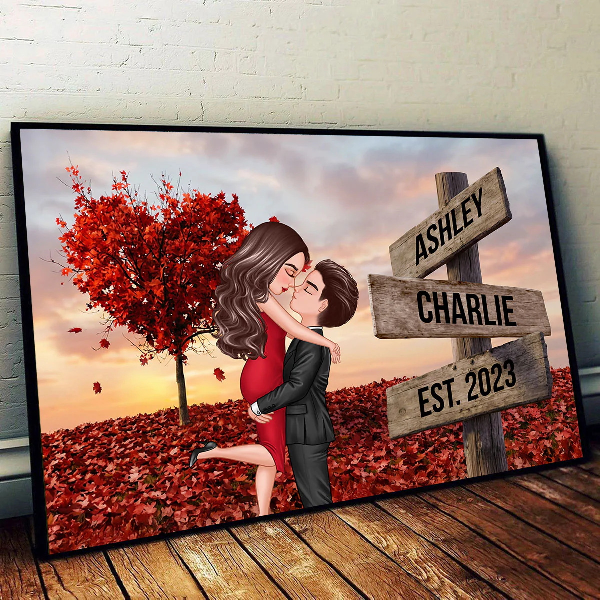 Couple Hugging Kissing Sign Post - Personalized Poster - Heartfelt Gift For Him, Her, Wife, Husband, Couple - Image 5