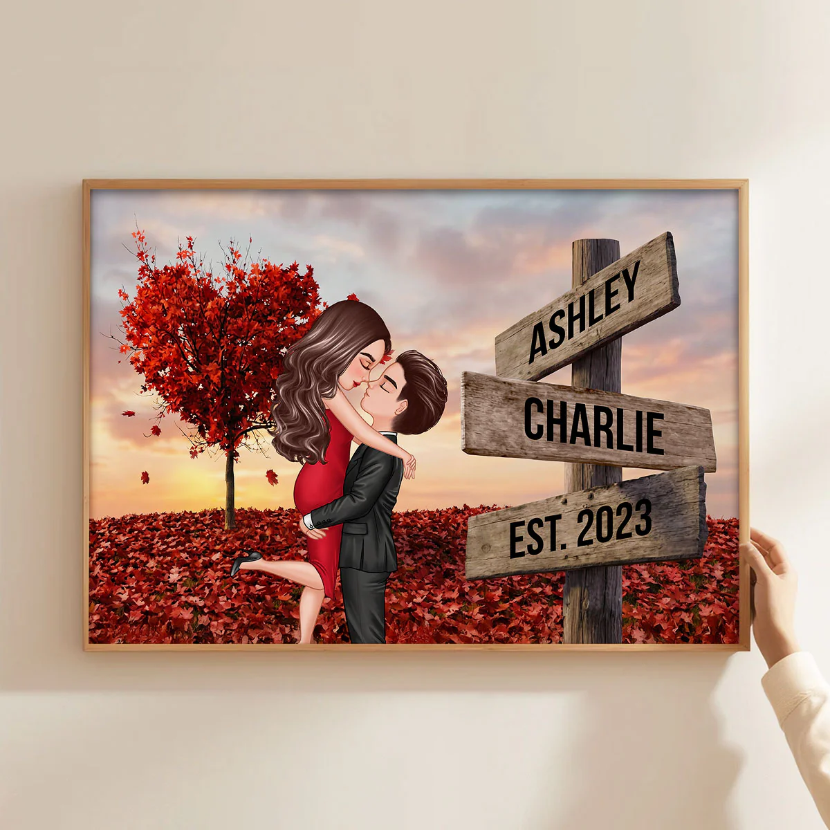 Couple Hugging Kissing Sign Post - Personalized Poster - Heartfelt Gift For Him, Her, Wife, Husband, Couple - Image 6