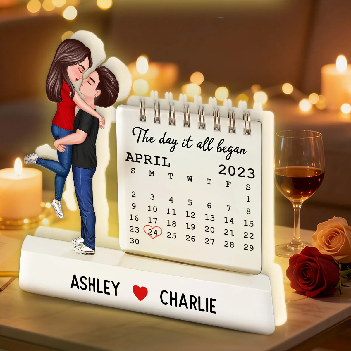 Couple Hugging Kissing The Day Our Story Began Couple Anniversary Calendar 2D Flat - Personalized Light Box - Image 2