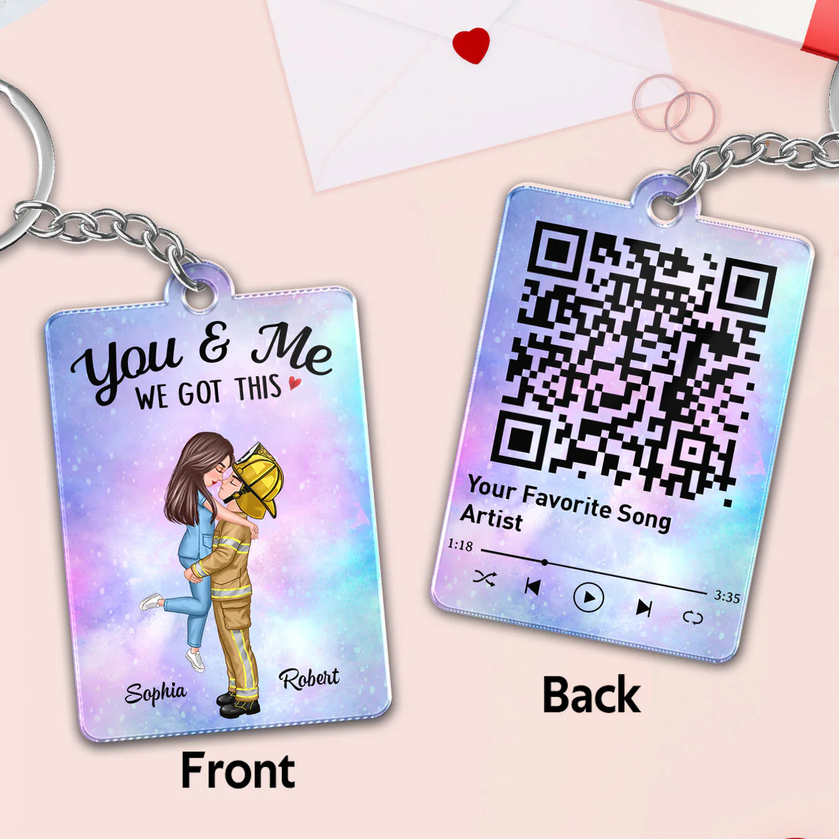 Couple Hugging Kissing Together Since Favorite Song Scannable QR Code Gift by Occupation Gift For Him Gift For Her Personalized Acrylic Keychain - Image 2
