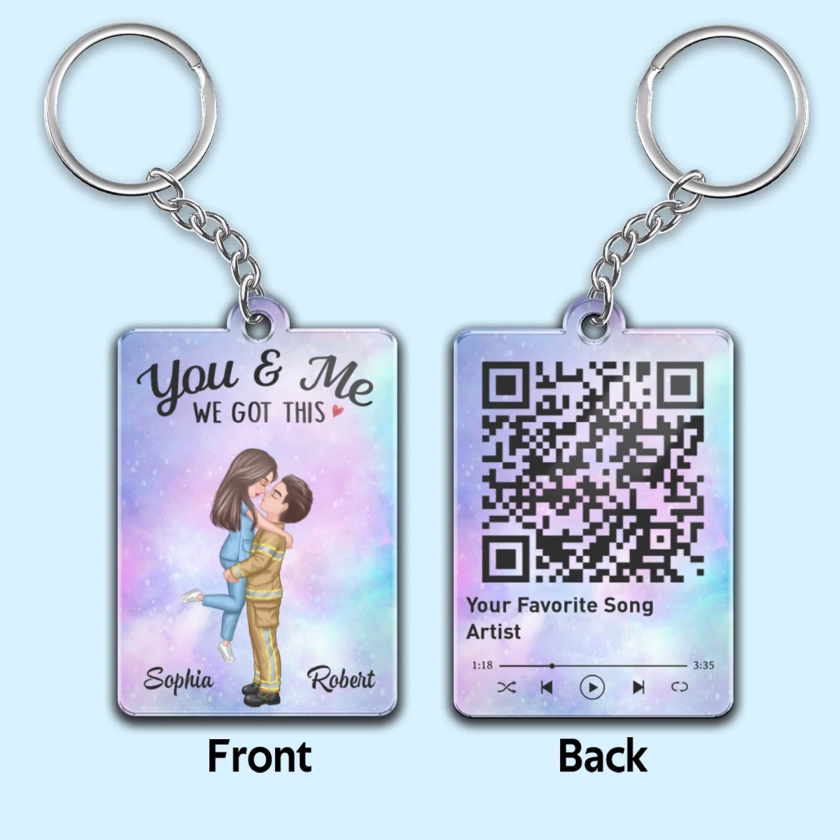 Couple Hugging Kissing Together Since Favorite Song Scannable QR Code Gift by Occupation Gift For Him Gift For Her Personalized Acrylic Keychain - Image 5