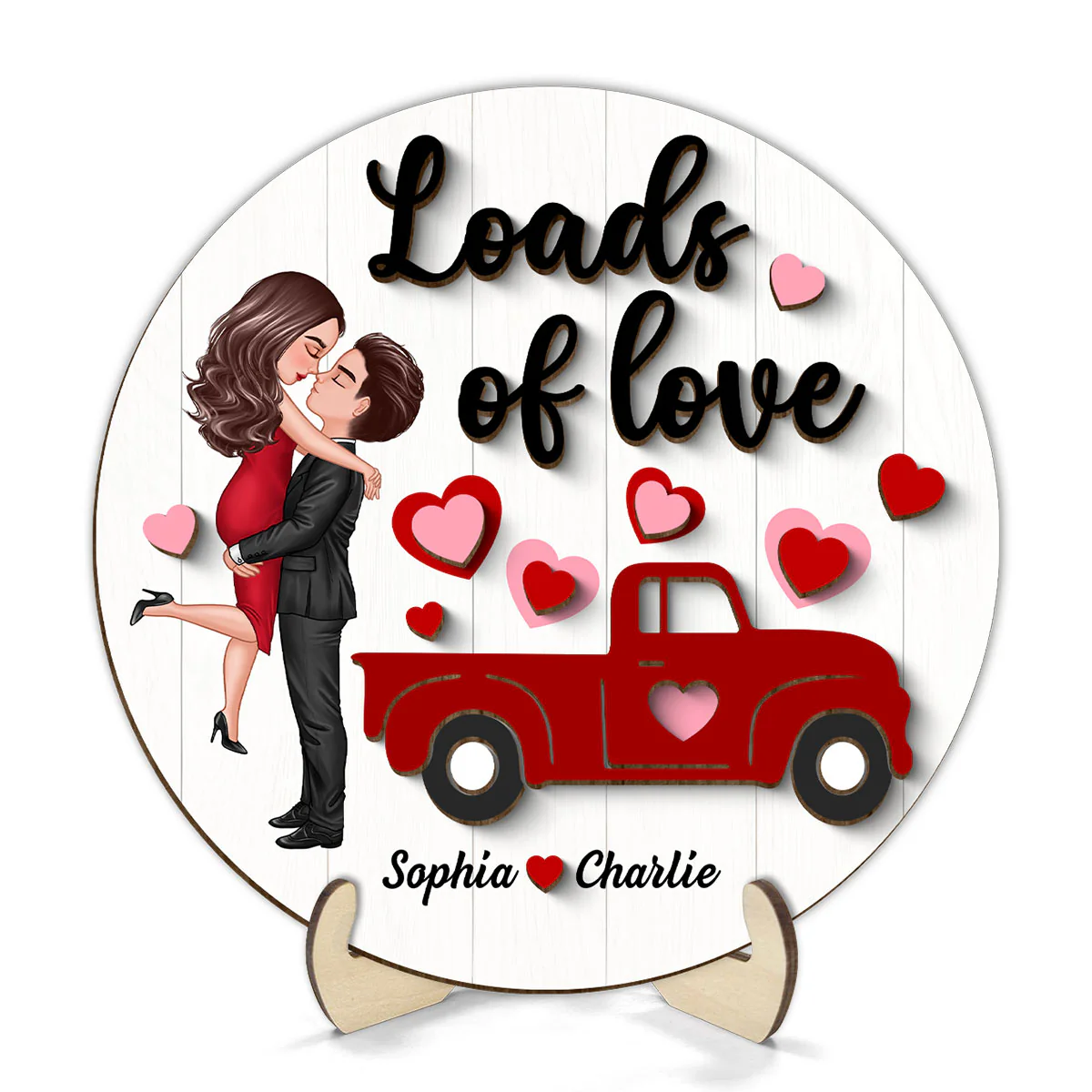 Couple Hugging Kissing Truck Loads Of Love Gift Personalized 2-layer Wooden Plaque