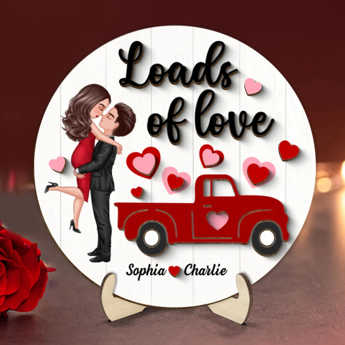 Couple Hugging Kissing Truck Loads Of Love Gift Personalized 2-layer Wooden Plaque - Image 8