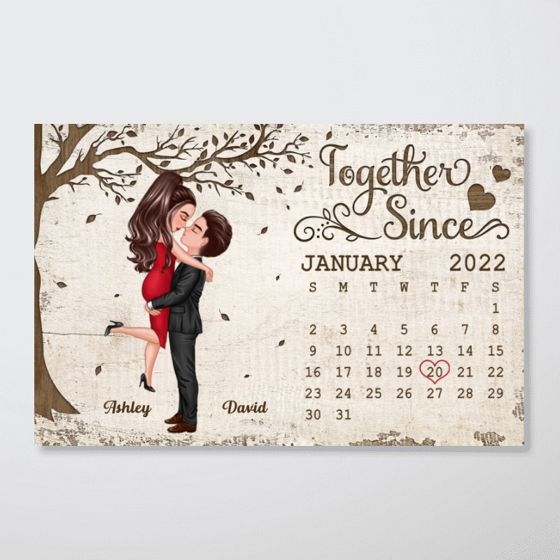 Couple Hugging Kissing Under Tree Anniversary Date Calendar Personalized Horizontal Poster - Image 3
