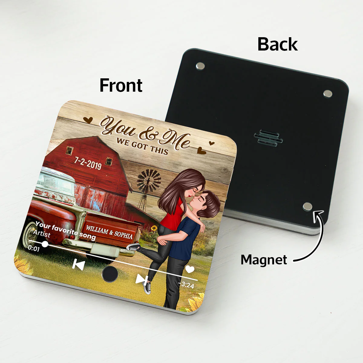 Couple Hugging Kissing Vintage Truck Farmhouse Personalized Music Fridge Magnet, Anniversary Gift For Him, For Her - Image 4