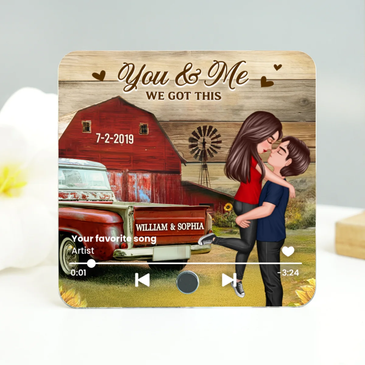 Couple Hugging Kissing Vintage Truck Farmhouse Personalized Music Fridge Magnet, Anniversary Gift For Him, For Her - Image 9