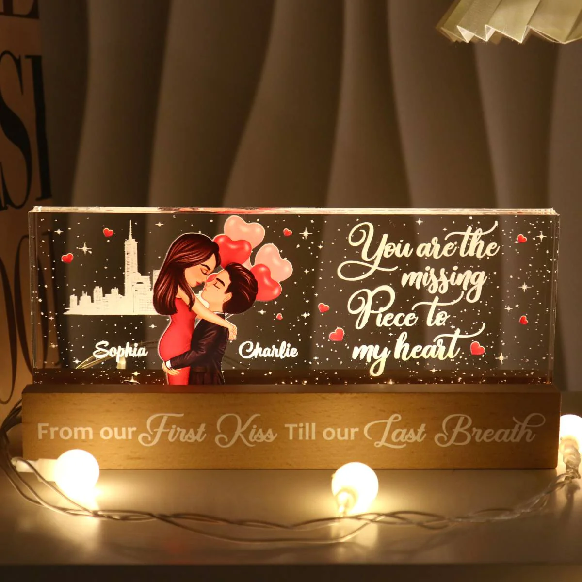 Couple Hugging Kissing You Are The Missing Piece To My Heart Personalized Acrylic Block LED Night Light
