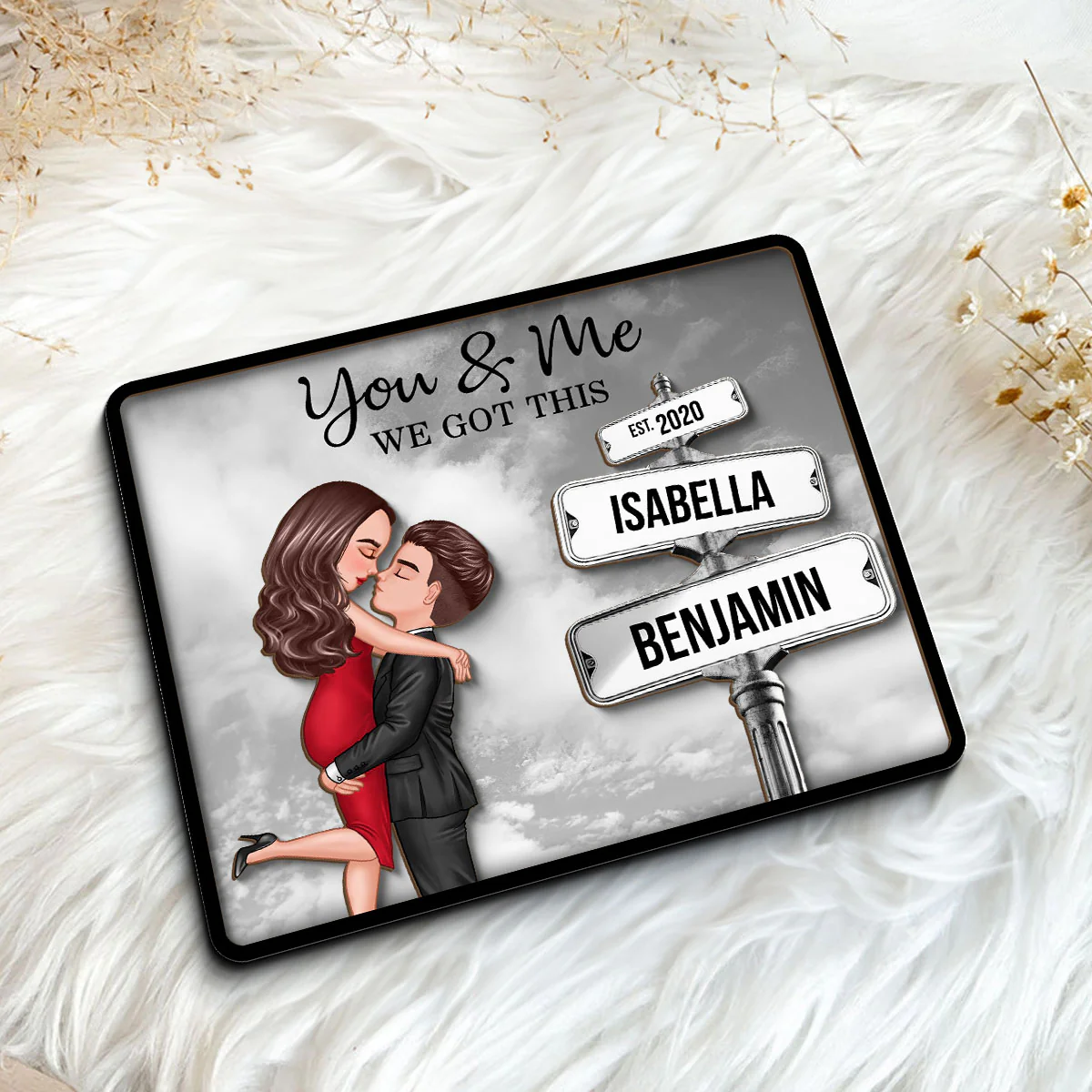 Couple Hugging Milestone Together Personalized Crossroads Street Sign 2-Layered Wooden Plaque, Best Home Bedroom Desk Decor For Couples, Gift For Her, For Him - Image 5