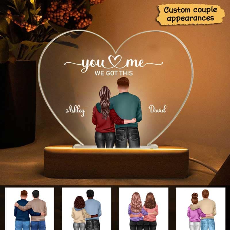 Couple Hugging Valentine‘s Day Gift For Him Gift For Her - Personalized Heart Plaque LED Night Light - Acrylic LED Lamp - Image 2