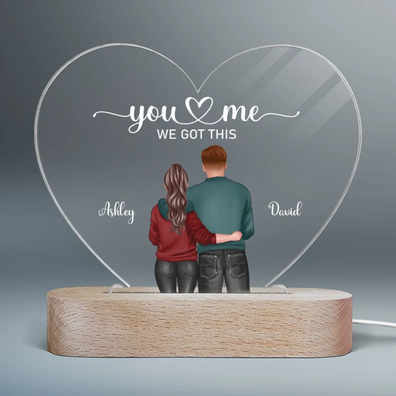 Couple Hugging Valentine‘s Day Gift For Him Gift For Her - Personalized Heart Plaque LED Night Light - Acrylic LED Lamp - Image 3