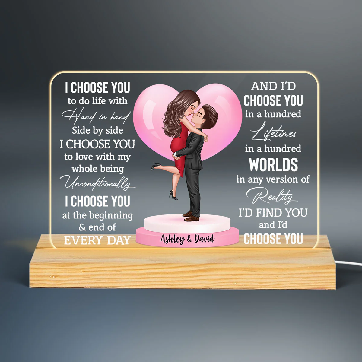 Couple I Choose You Personalized Custom Shape LED Night Light LED Lamp - Image 2