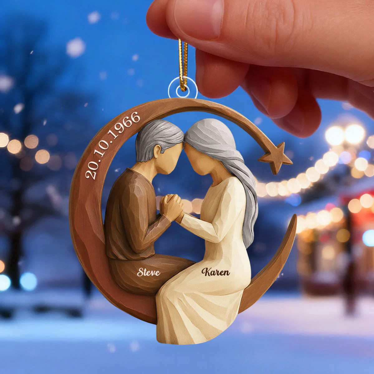 Couple I Love to the Moon and Back 3D Wooden Effect - Personalized Acrylic Ornament - Christmas Gift for Couples - Image 5