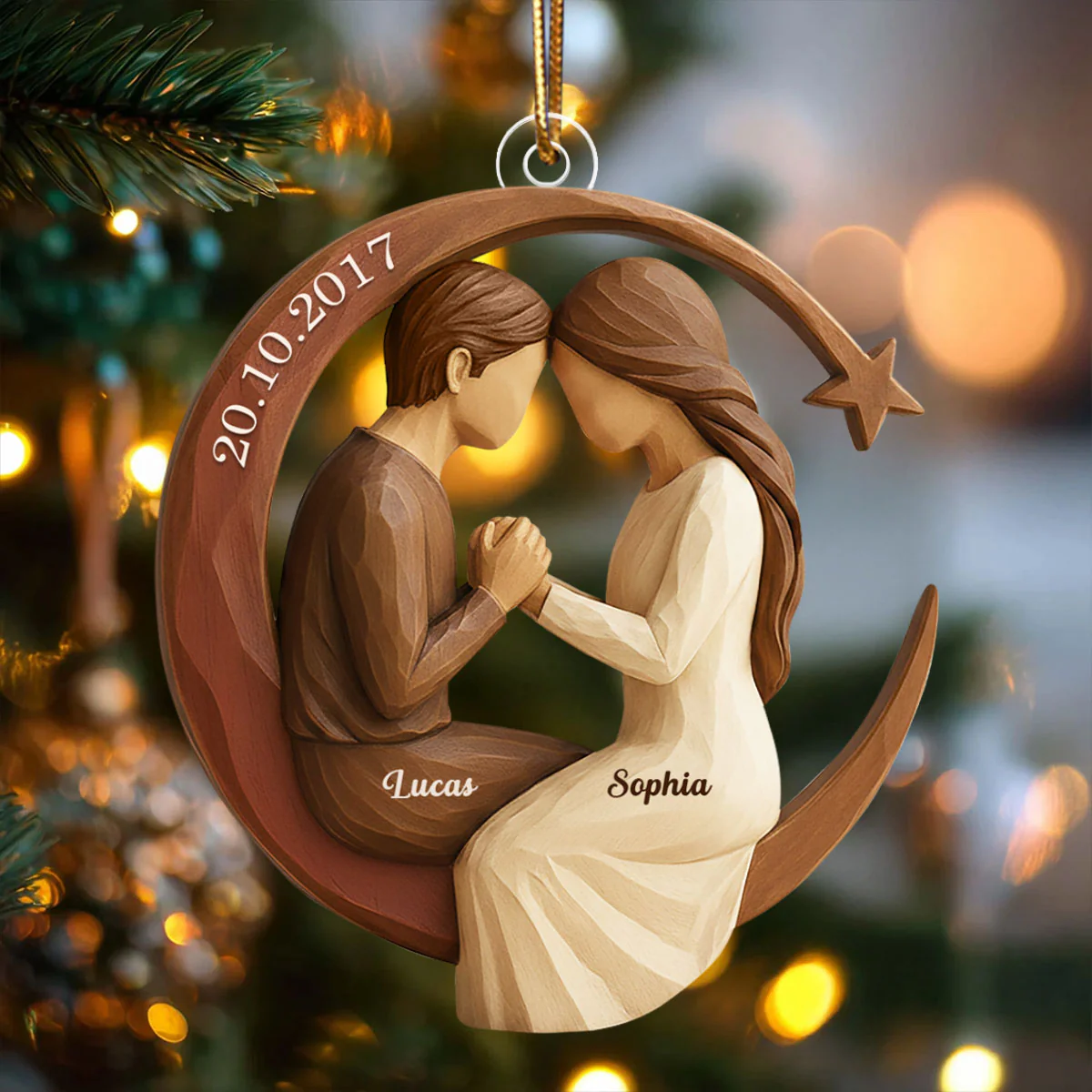 Couple I Love to the Moon and Back 3D Wooden Effect - Personalized Acrylic Ornament - Christmas Gift for Couples - Image 7