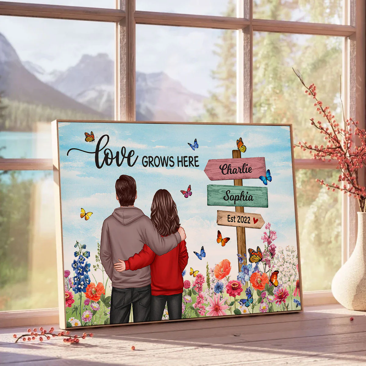 Couple In Flower Garden Sign Personalized Poster, Gift, Anniversary Gift For Couples, For Him, For Her