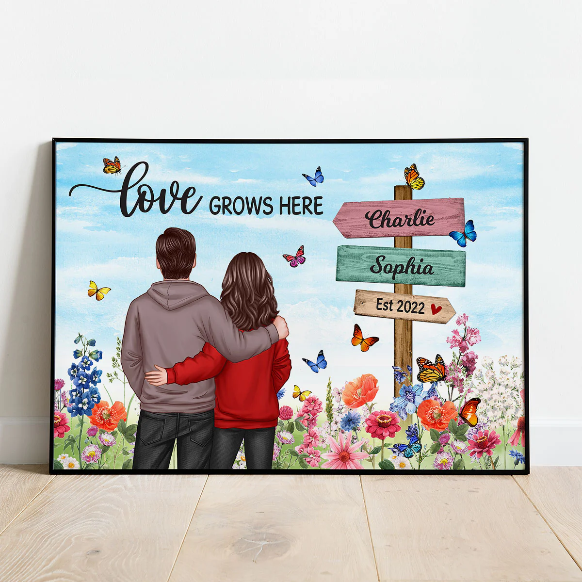 Couple In Flower Garden Sign Personalized Poster, Gift, Anniversary Gift For Couples, For Him, For Her - Image 3