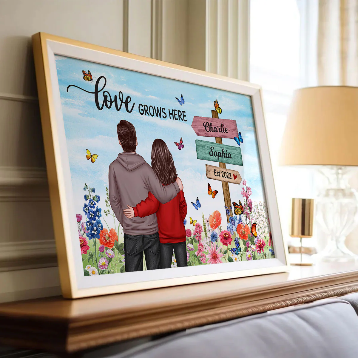 Couple In Flower Garden Sign Personalized Poster, Gift, Anniversary Gift For Couples, For Him, For Her - Image 5