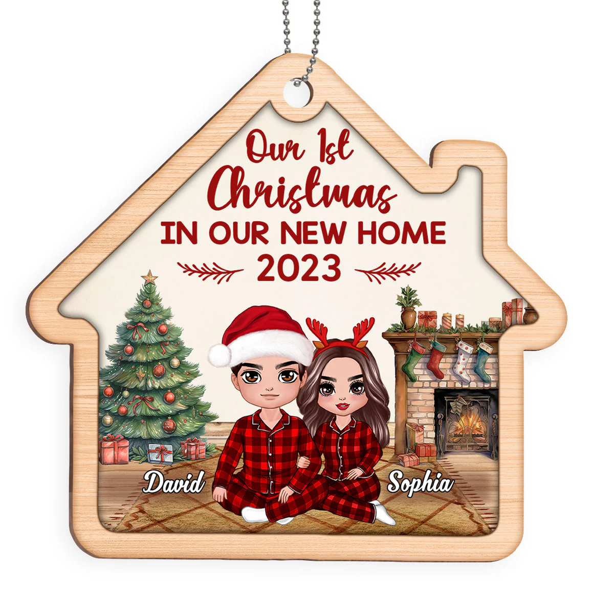 Couple In House First Christmas Together Since Personalized House Shaped Wooden Ornament - Image 2
