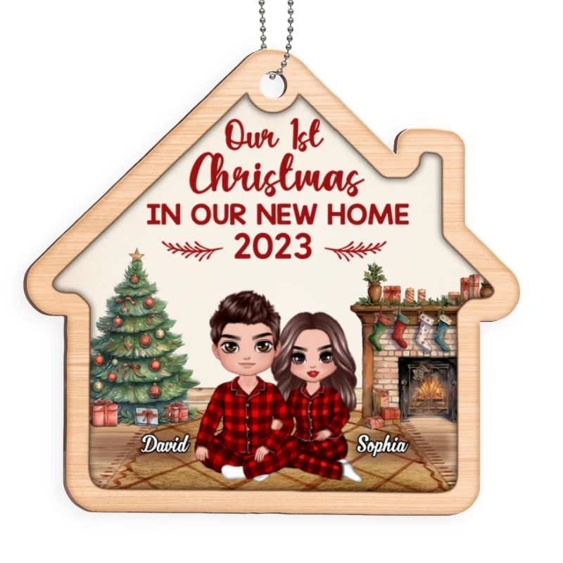 Couple In House First Christmas Together Since Personalized House Shaped Wooden Ornament - Image 5