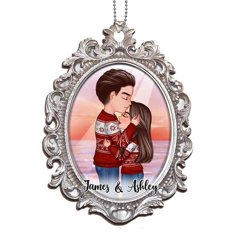 Couple In Mirror Personalized Christmas Wooden Ornament
