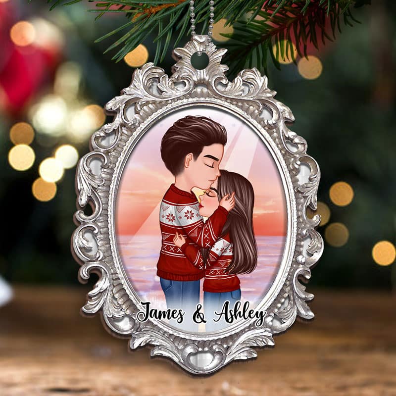 Couple In Mirror Personalized Christmas Wooden Ornament - Image 2