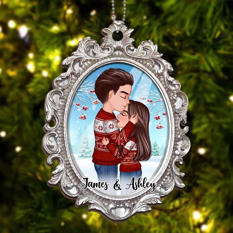 Couple In Mirror Personalized Christmas Wooden Ornament - Image 3