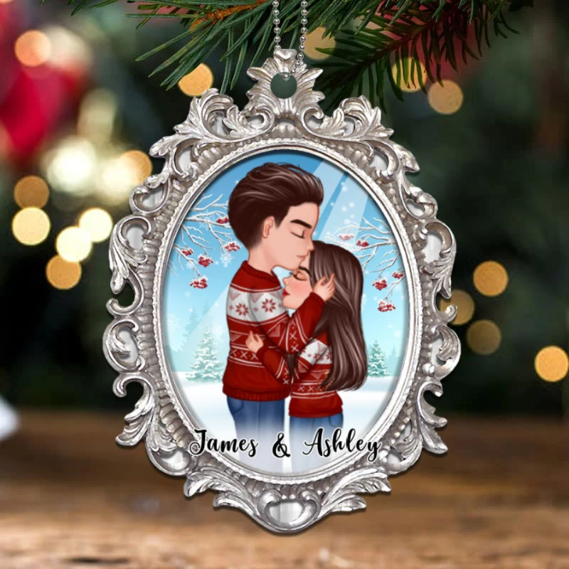Couple In Mirror Personalized Christmas Wooden Ornament - Image 4