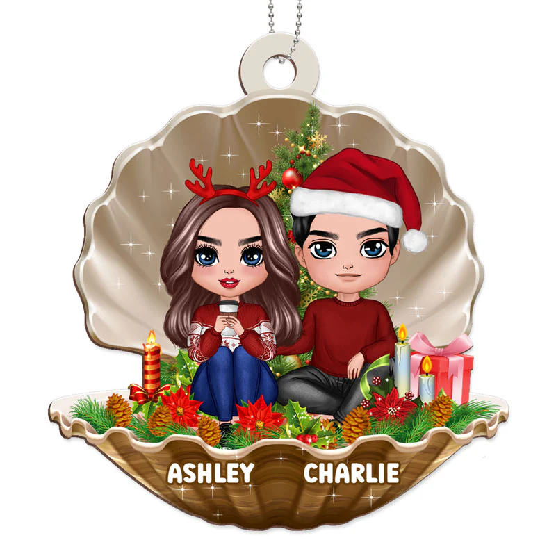 Couple In Pearl Shell Christmas Personalized Wooden Ornament