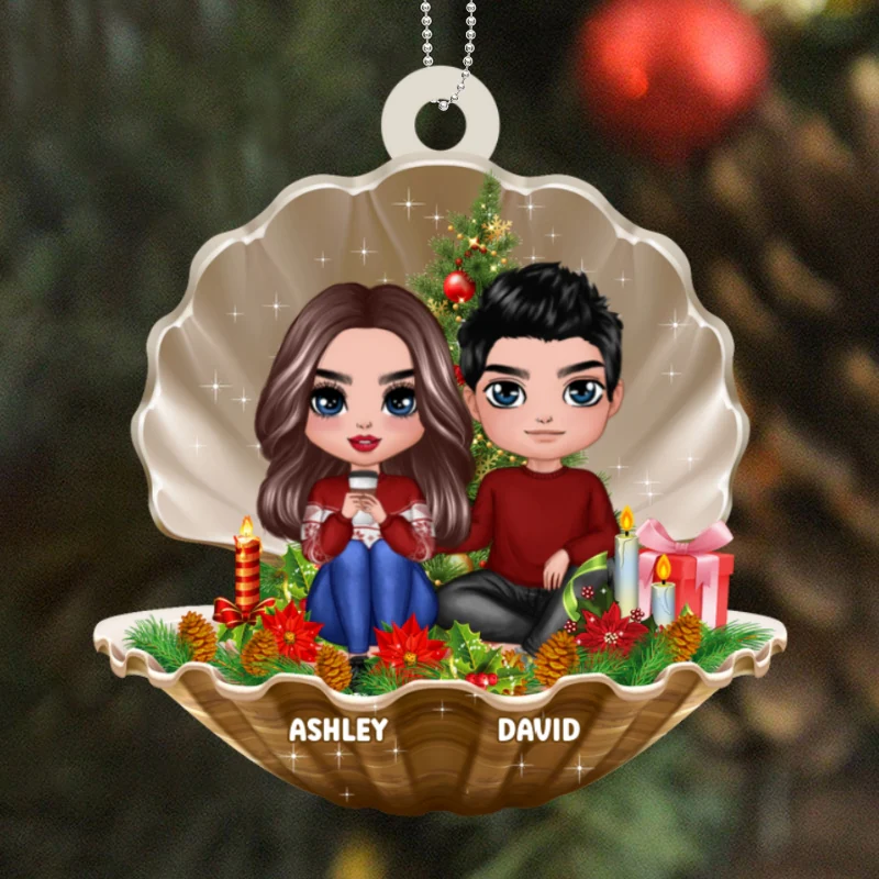 Couple In Pearl Shell Christmas Personalized Wooden Ornament - Image 4