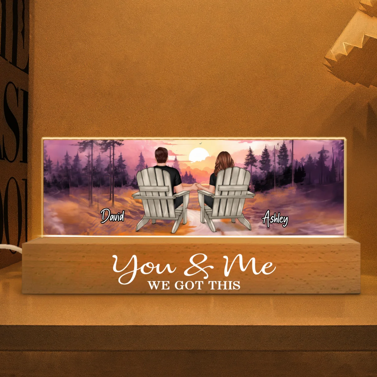 Couple In The Forest Personalized Acrylic Block LED Night Light, Gift For Him, For Her - Image 2