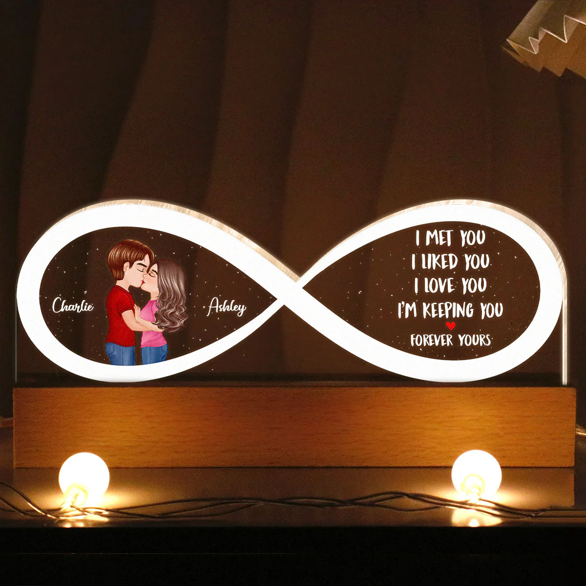 Couple Infinity I Met You Personalized Acrylic Block LED Night Light, Gift, Anniversay Gift For Couples