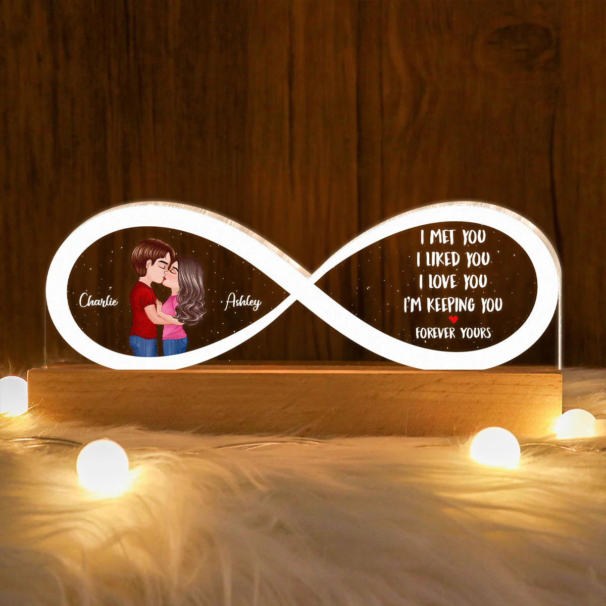 Couple Infinity I Met You Personalized Acrylic Block LED Night Light, Gift, Anniversay Gift For Couples - Image 2