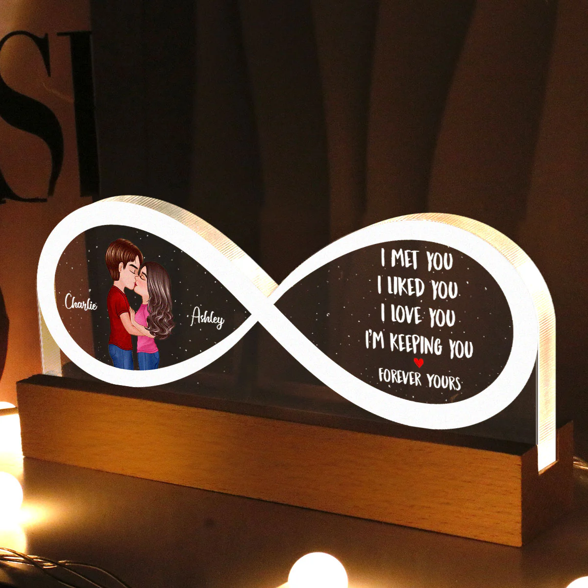 Couple Infinity I Met You Personalized Acrylic Block LED Night Light, Gift, Anniversay Gift For Couples - Image 3