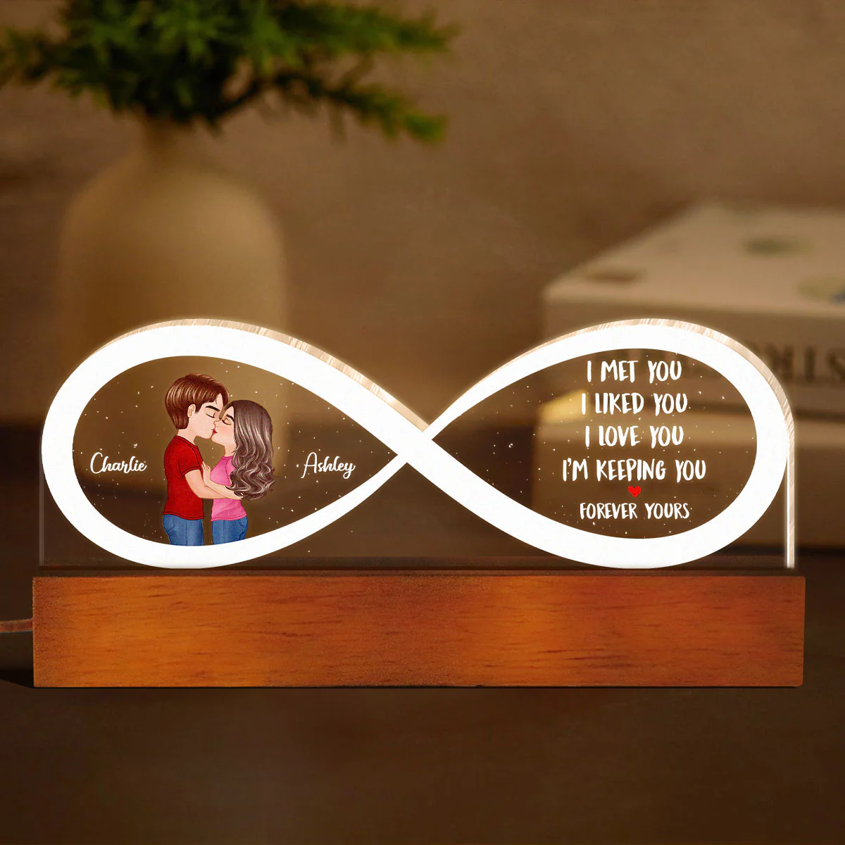 Couple Infinity I Met You Personalized Acrylic Block LED Night Light, Gift, Anniversay Gift For Couples - Image 4