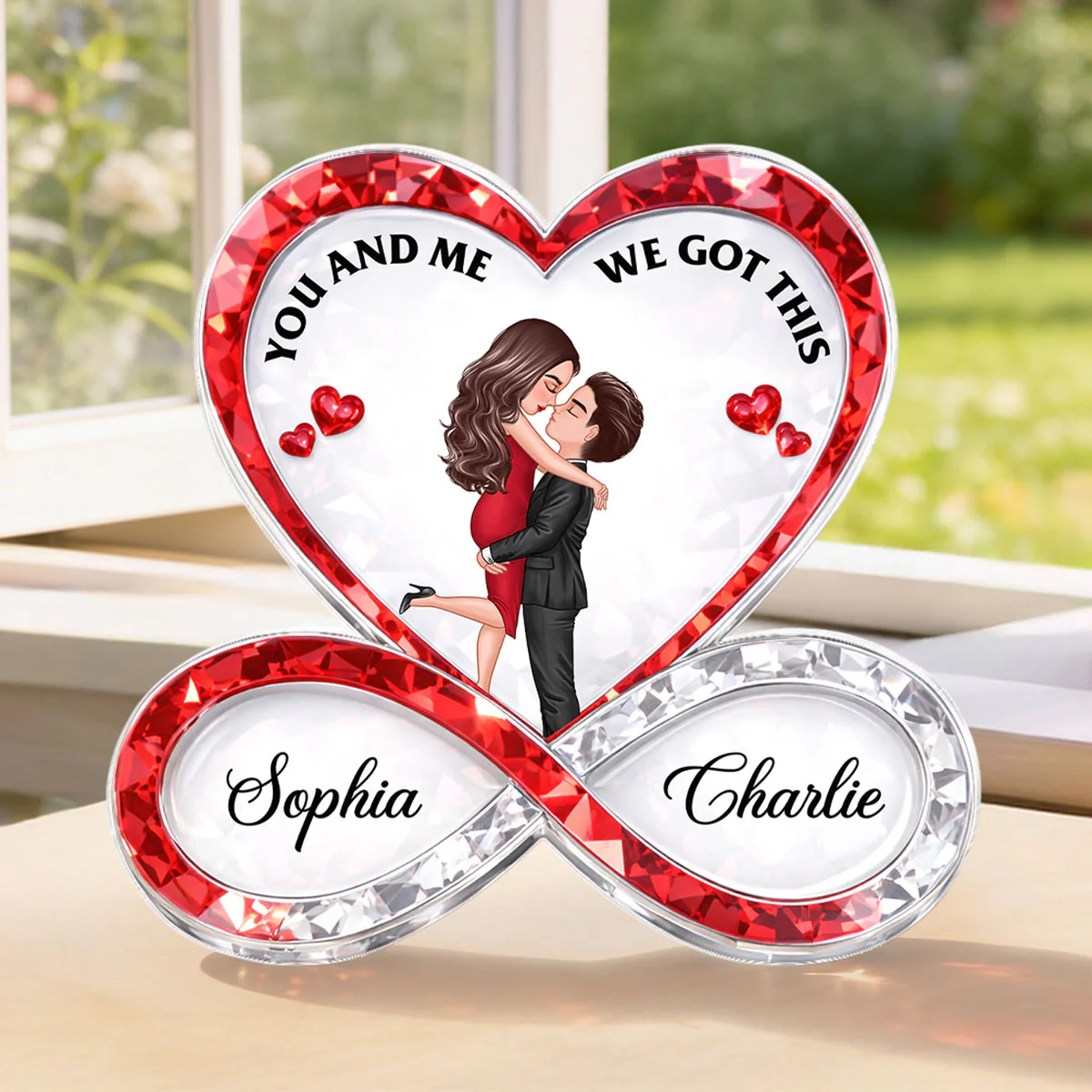 Couple Infinity Love 3D Crystal Effect - Personalized Acrylic Block Plaque - Sentimental Valentine's Day Gift for Her, for Him - Image 2