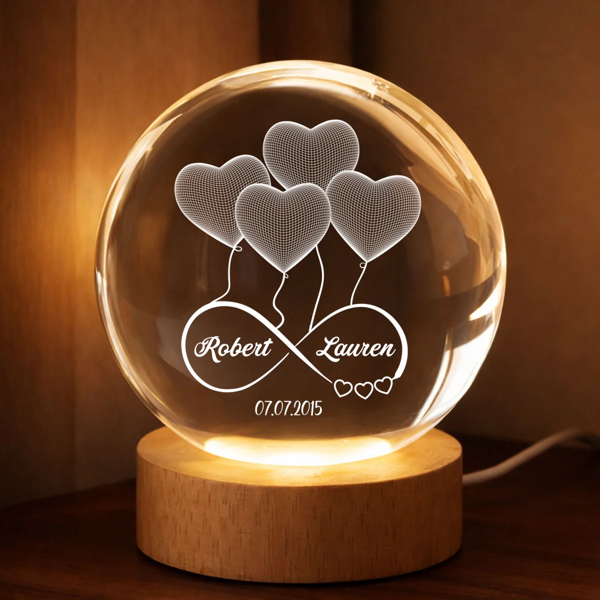 Couple Infinity Love Heart Balloon - Personalized Crystal Ball LED Night Light - Sentimental Gift for Her, for Him, Couple Keepsake - Image 11