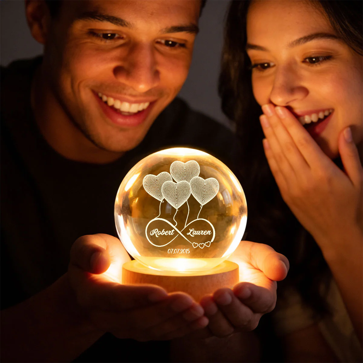 Couple Infinity Love Heart Balloon - Personalized Crystal Ball LED Night Light - Sentimental Gift for Her, for Him, Couple Keepsake - Image 2